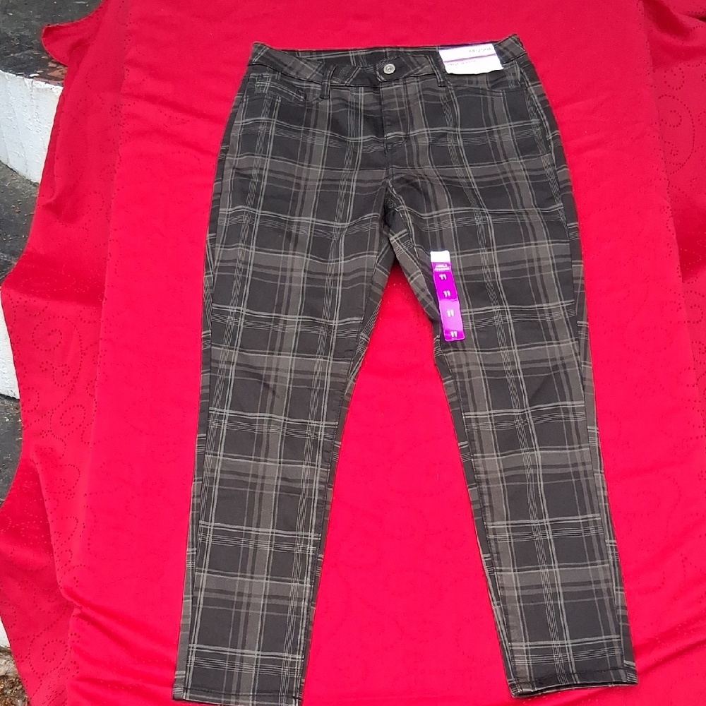 Arizonia Mid Rise Ankle Jeggings Plaid Straight Leg Women's Pants